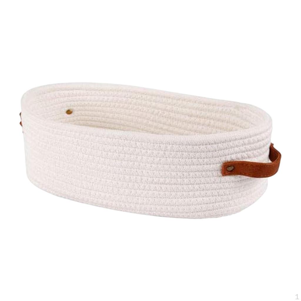 Cotton Rope Woven Basket Bathroom Organizer Bin Modern Sturdy Storage with Handles for