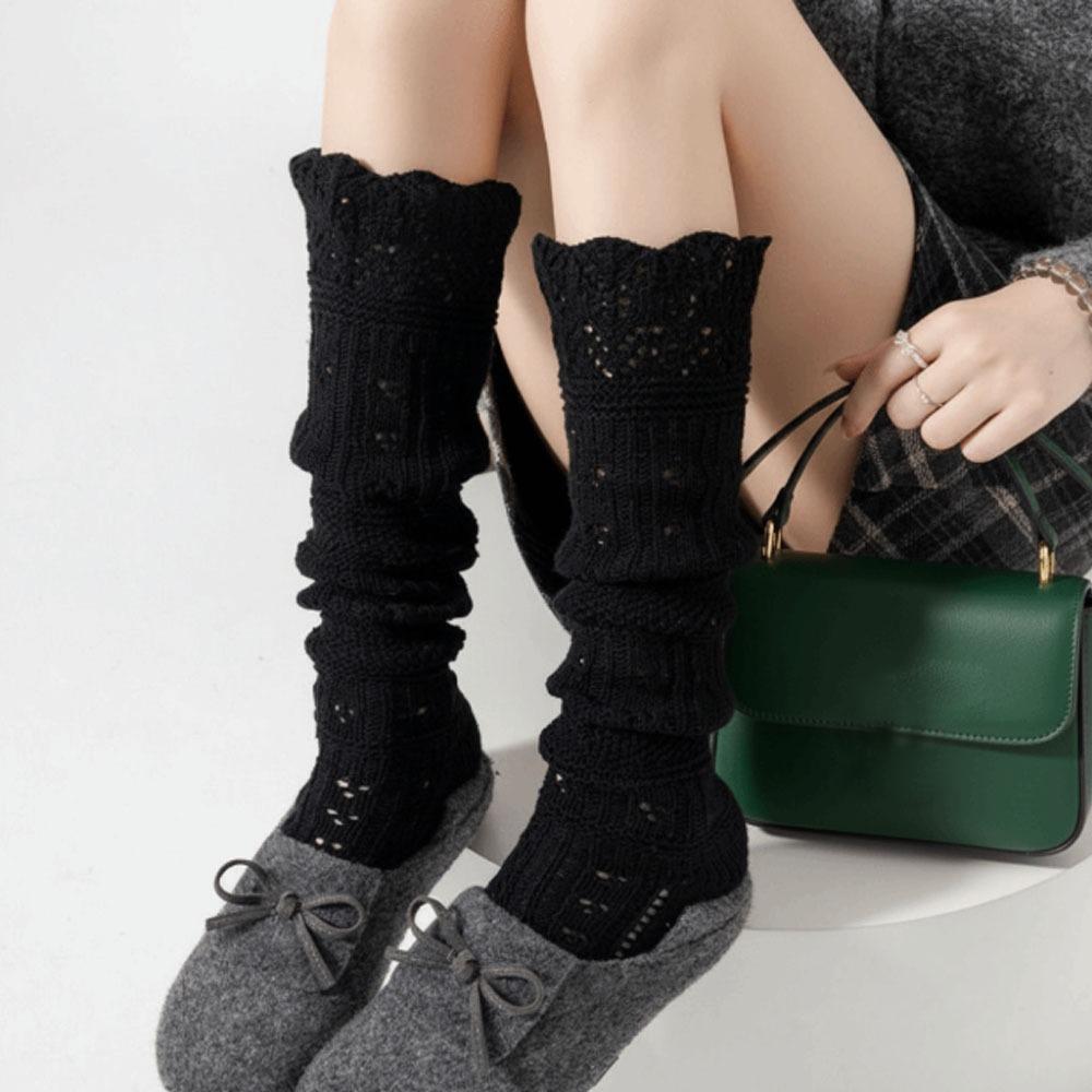 New Knitted Hollow Calf Socks Warmth Harajuku Street Stacked Long Tube Socks Breathable Casual Mid Tube Socks Women Girls