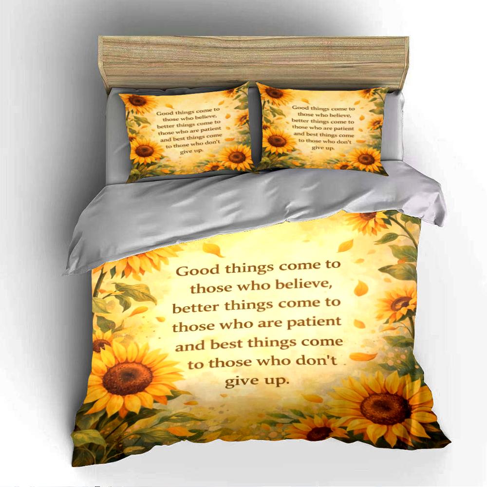 Sunflower Print Motivational Bedding Set Bedding Set (1 Duvet Cover, 2 Pillowcases, Duvet Not Included)