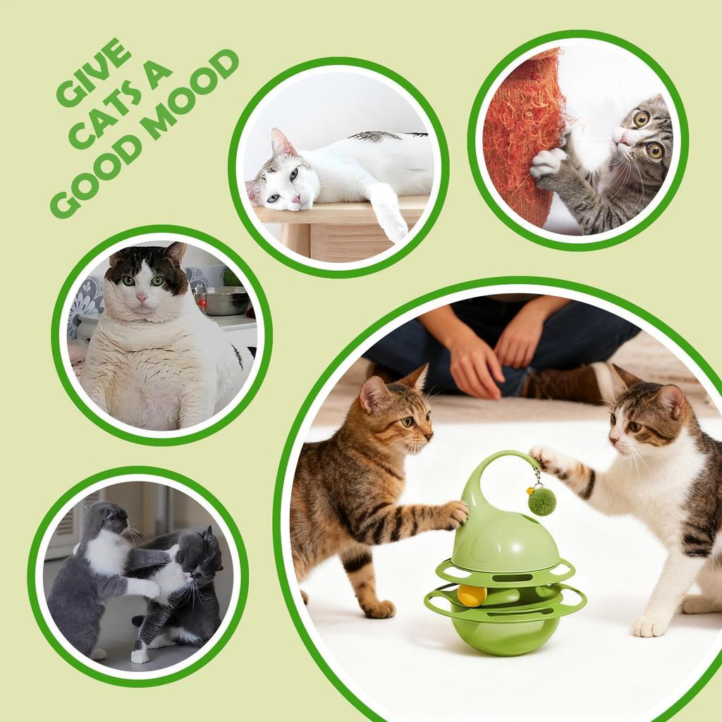 Cat Puzzle Treat Dispenser Slow Feeder Turntable Interactive Cat Treat Dispensing Toy For Chewing Needs Foraging Behavior Crate