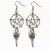 Goth Punk Sliver Color Big Five-pointed Star Rune Bird Beak Skull Pendant Dangle Earrings for Women Men Halloween Party Jewelry