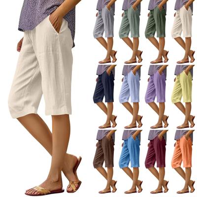 Women's High Waist Solid Color Casual Trousers Workout Pants 1/2 Shorts