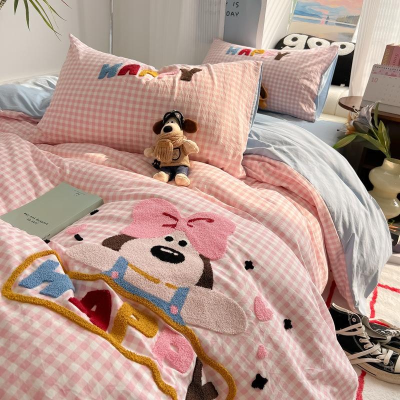Cloud Pure Cotton Quilt Cover Bed Sheet Embroidery Four-piece Set Cartoon Puppy Skin-friendly Breathable Bed Sheet Bedding