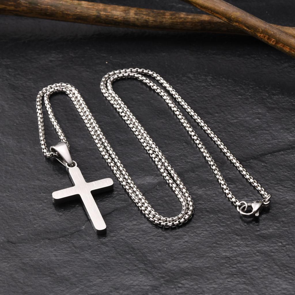 Colares Cruz Simples Básicos Vnox para Homens Meninos, Pingente Cruz Lisa Superfície Fosca, Joias Colar Fé Religião