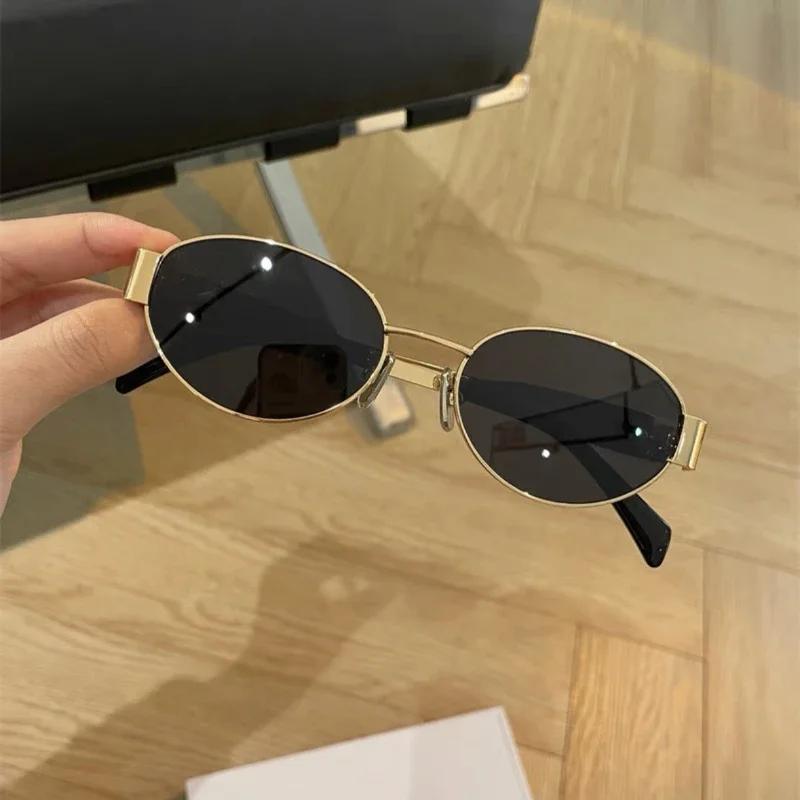 Oval Metal Frame Sunglasses High-End Feel Sun Visors Concave Shaped Glasses Fashion Design Eyeglasses Uv400 Goggles Eyewear