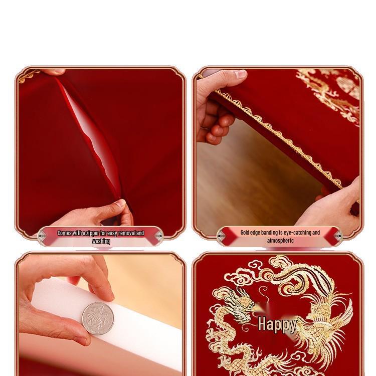 Kneeling Cushions for Wedding Ceremonies: Tea Ceremony, Address Change, Bride with Double Happiness Character, Red Fortune Cushion Set