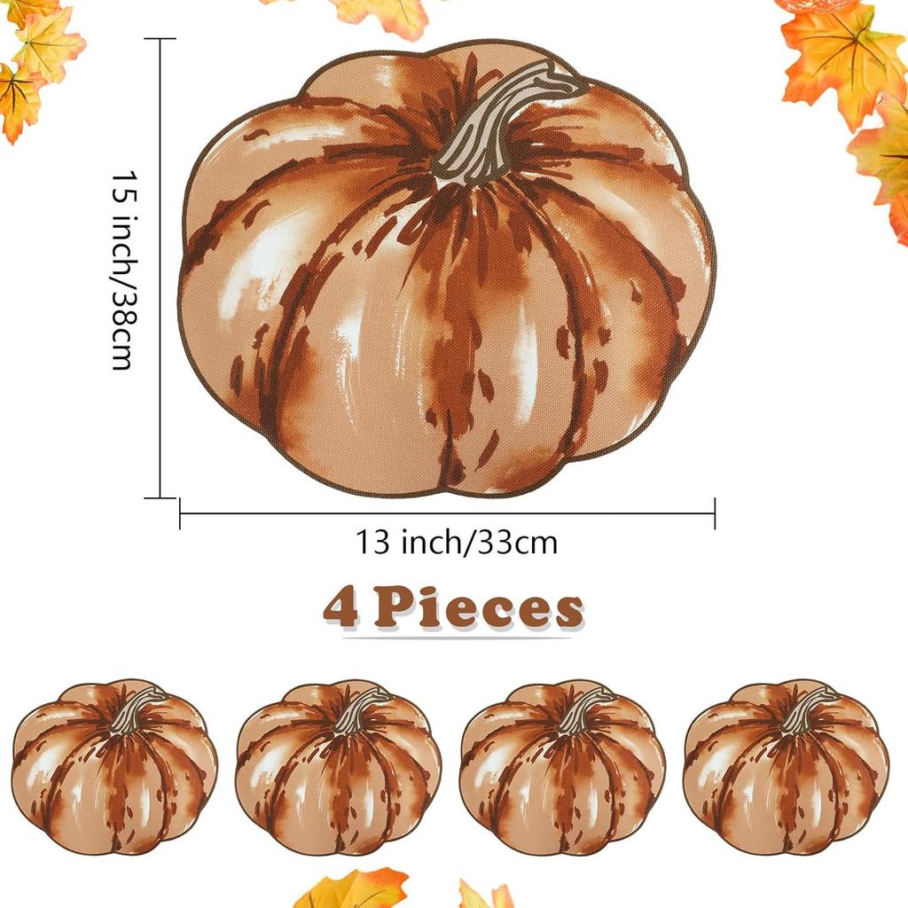 OWENIE Fall Placemats Set of 4, Autumn Printed Pumpkin Textured Fabric Place Mats for Kitchen Dining Table,Thanksgiving Harvest Halloween Holiday