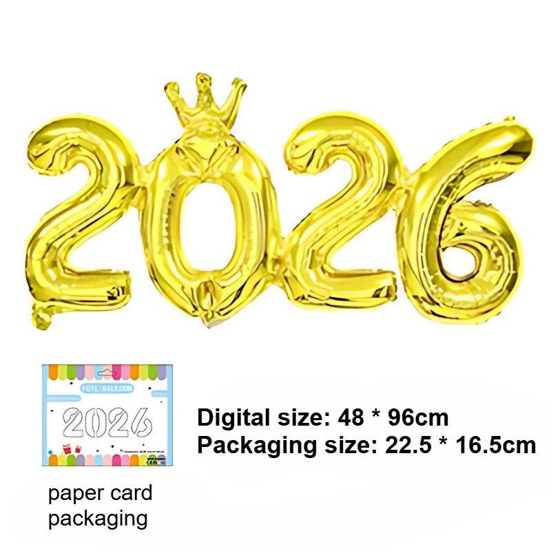 

1pc Golden & Silvery Crown 2026 Number Aluminum Foil Balloon - Elegant Golden & Silveryy Finish,Perfect for New Year Decorations one size fits all