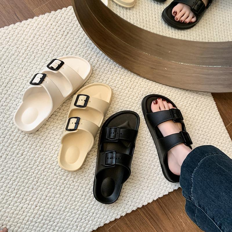 Women's 2025 Summer EVA Slip-on Slippers - Buckle Solid Color Beach Shoes