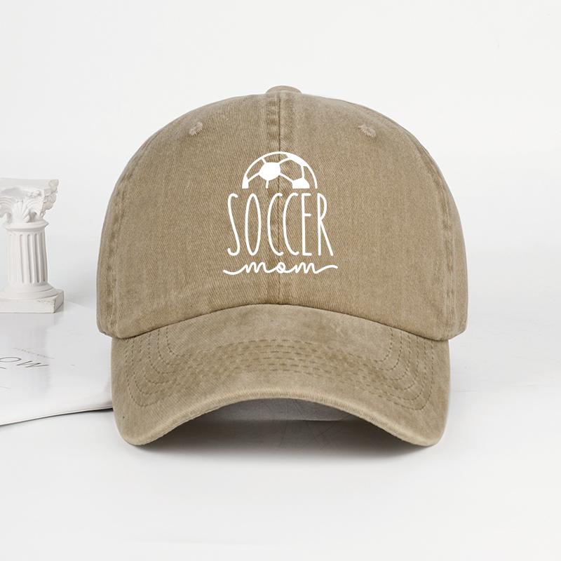 Soccer Mom Print Washed Baseball Cap Adjustable Unisex Soccer Game Day Sun Hat For Moms
