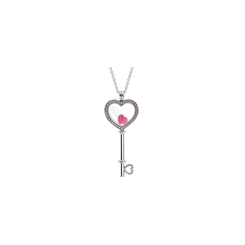 Pandora Pink love key flows elegantly 925 silver synthetic cubic zirconia necklace women s pink B800800