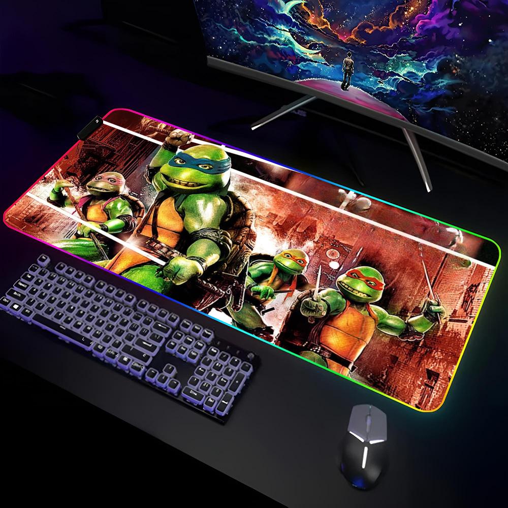 T-Teenage Mutant N-Ninja-Turtles Mouse Pad Gamer RGB Deskmat Keyboard Mat Gaming Laptops LED Mousepad Desk Protector Anime Mause