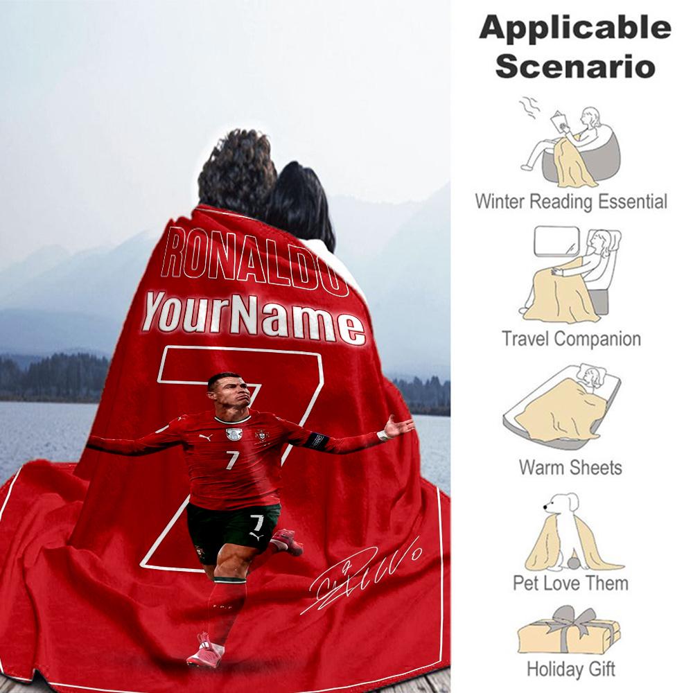 Cristiano Ronaldo 21 Personalized Text Blanket Gift Personalized Blanket Soft & Cozy Perfect for Sofa Chair Bedding Living Room for All Occasions