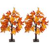 Dazzle Bright 2 Pack 24 Inch Lighted Thanksgiving Fall Maple Tree Decor, 24 LED Battery Operated Decorations Artificial Tree with Timer for Indoor