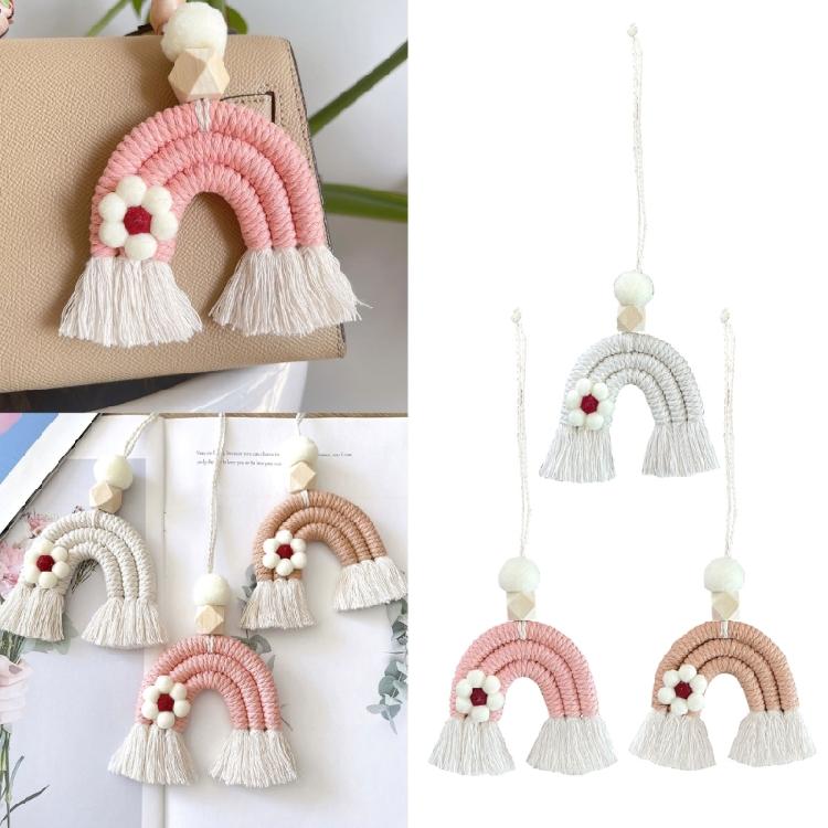 Stylish Woven Rainbow Keyring Weaving Durable Car Ornament Keychain Accessories