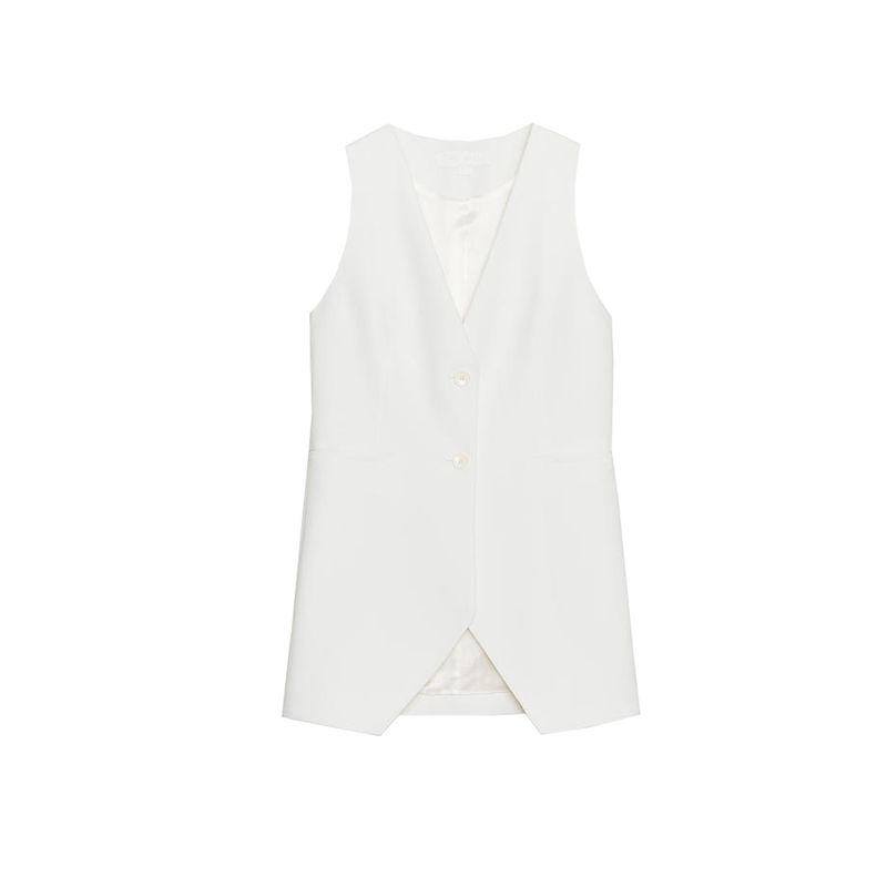 

Декор пуговицами V-образный вырез Без рукавов Приталенный жилет 3437198 Свободные со складками Простые брюки со средней посадкой 3436198 White Tops XS