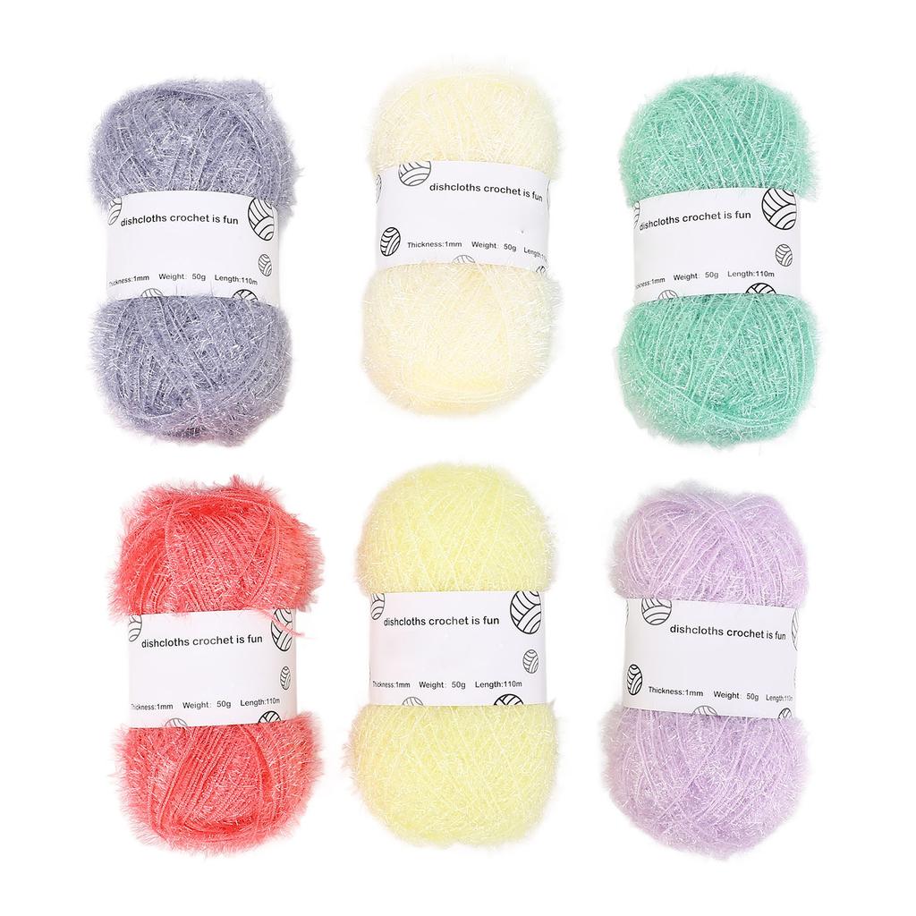 6 Rolls Scrubby Yarn Sparkle Sparkle Glitter, skirtas nerti indų servetėlėmis rankomis megztas lėlių krepšys su Croc