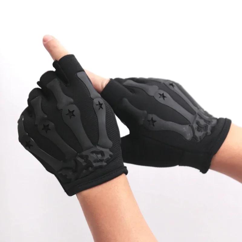 Men Cycling Gloves Outdoor Sports Fingerless Motorcycle Gloves High Elastic Non-slip Bike Glove Black Riding Work Mitten Guantes