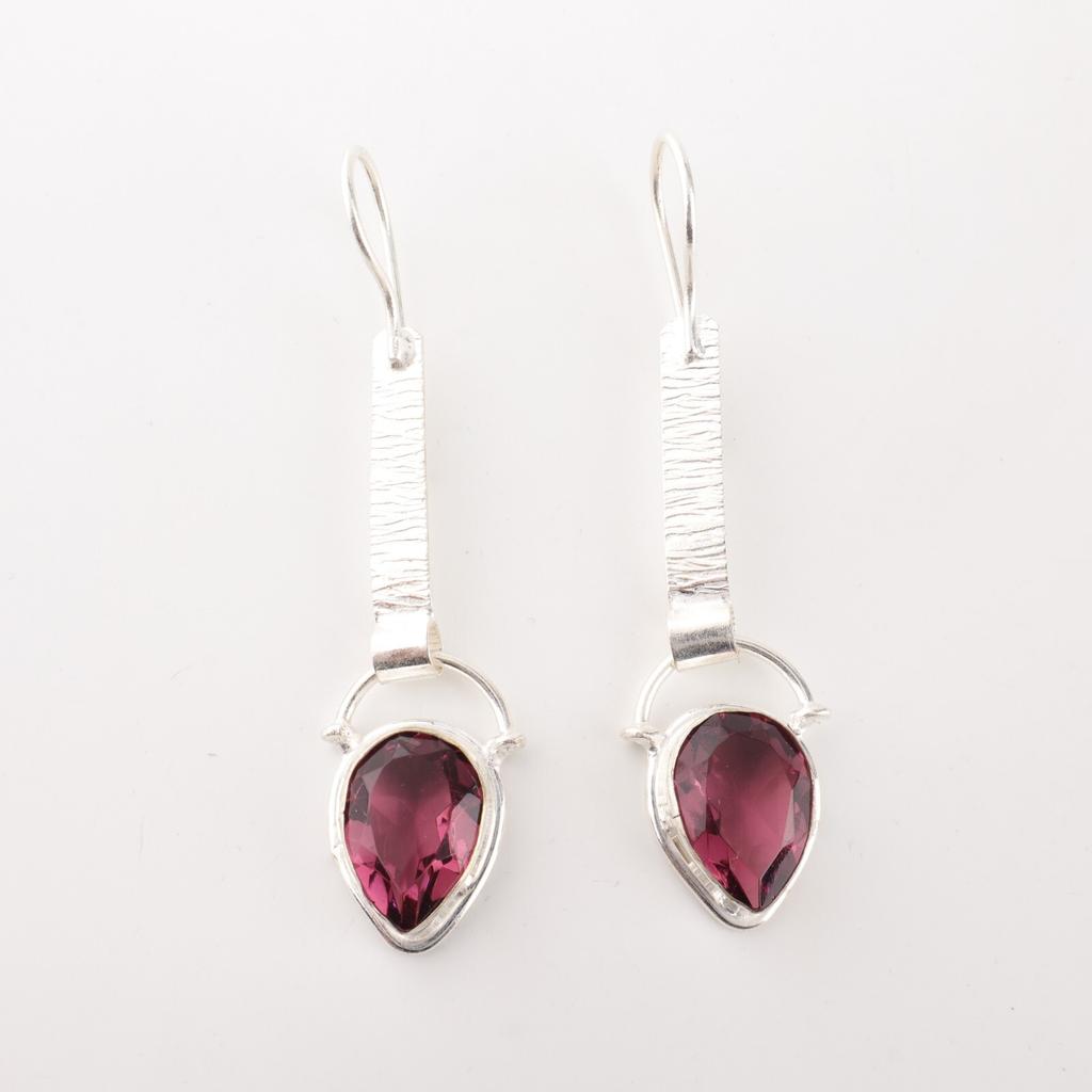 Rhodolite Gemstone 925 Stamped Silver Jewelry Handmade Earrings 2.3" For Sister EE-166-10