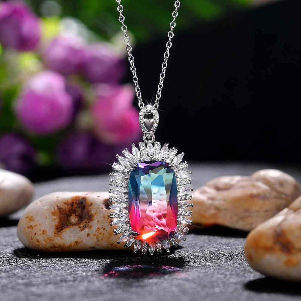 Recommended 23 * 14Mm Oversized Gradual Change Colored Treasure Pendant, Mother'S Day Gift Necklace