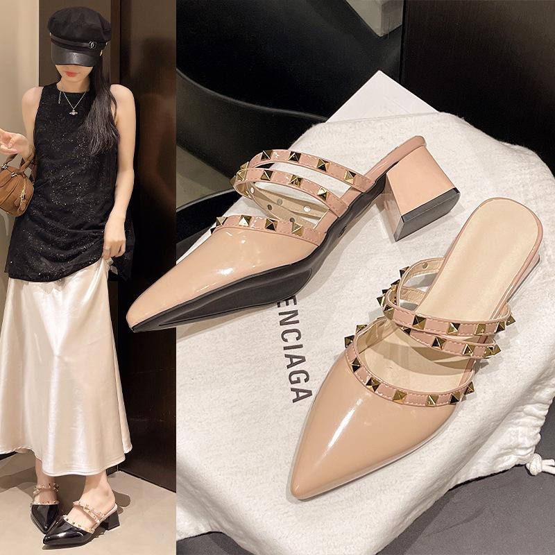 Coarse-heeled sandals for women 2025 This summer's new fashionable and versatile, exquisite one-word belt, outside wear, fairy style with skirt