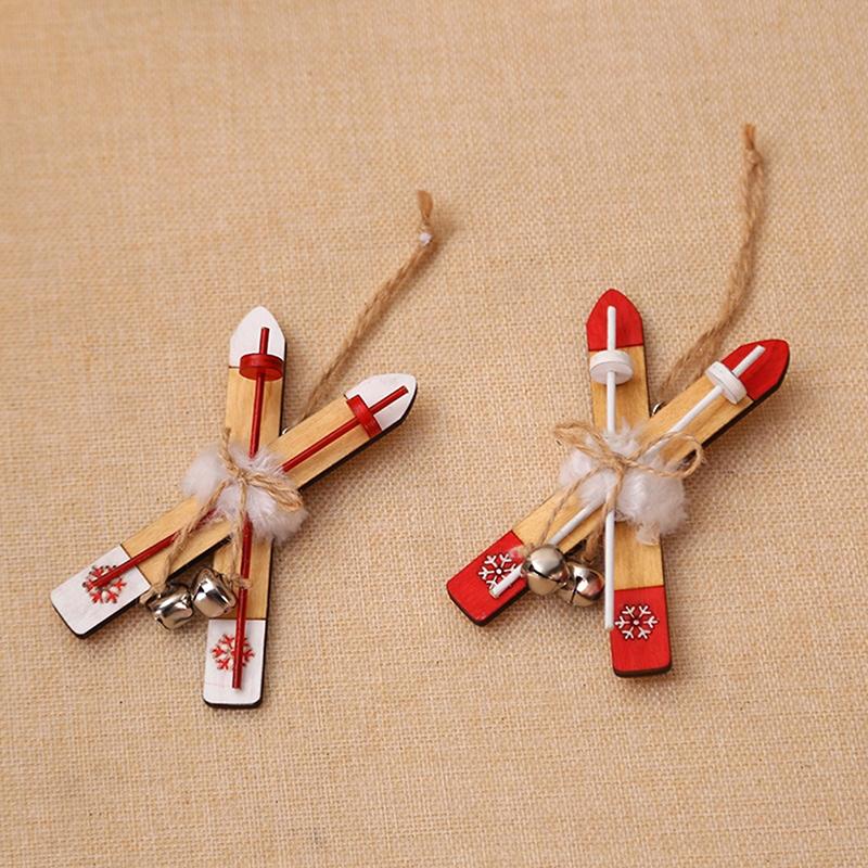 Mini Wooden Ski Board Craft Supplies New Year Christmas Hanging Pendants Sleigh Xmas Tree Home Decor Gift
