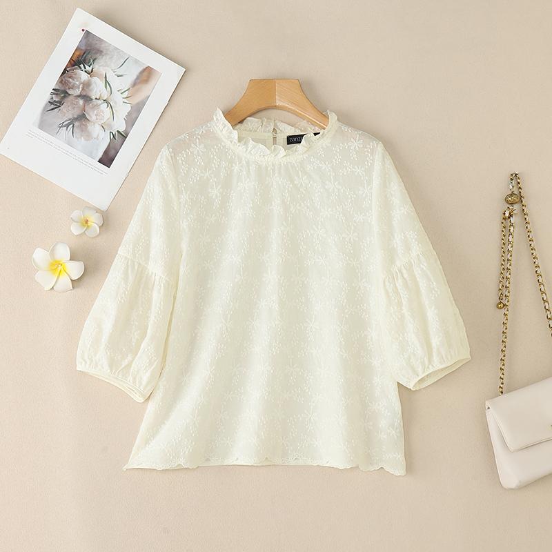 

ZANZEA Женская повседневная блузка с круглым вырезом, рукавами 3/4, свободного кроя, в стиле пэчворк 2XL абрикосовый