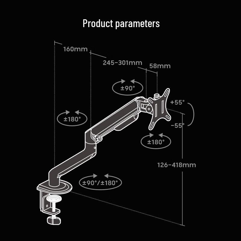 Brateck E350 Series Gas Spring Monitor Desk Arm