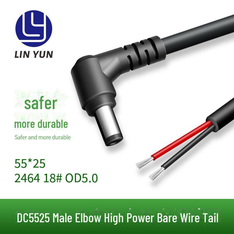 DC5525 Drát pro ladičkové vidlice ve tvaru L, pocínovaný holý konec, 18 AWG, 0,3/0,5 m, černý
