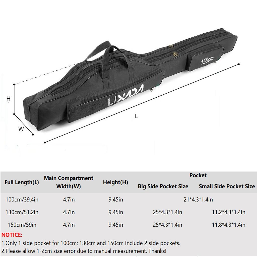 Lixada 100cm Portable Foldable Fishing Rod Case, Fishing Rod and Reel Storage Bag, Fishing Gear Organizer, Rod Case
