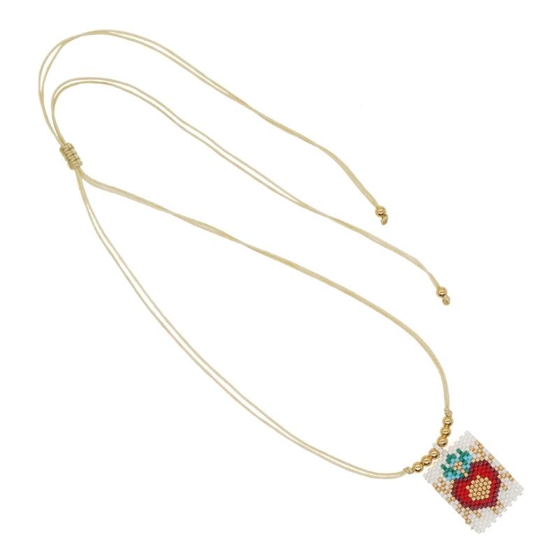 

Unique Heart Shaped Beaded Necklace Crown Detail Bohemian Jewelry Gift for Women