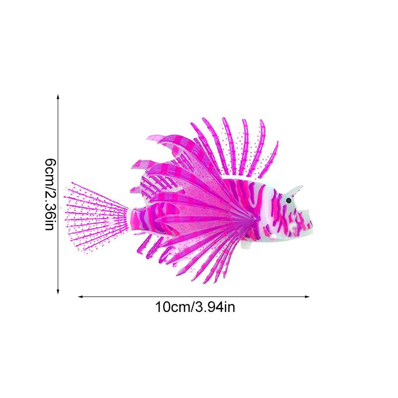 1/4pcs Aquarium Ornament Non-Toxic Home Decor Realistic Silicone Lionfish Floating Fake Fish Glow-in-the-Dark Artificial