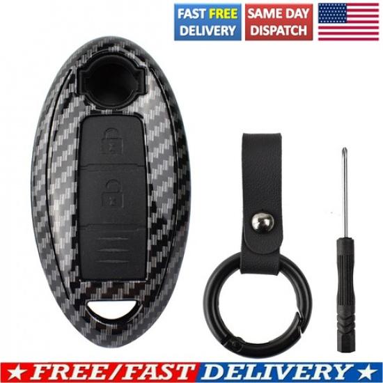 Carbon Fiber Key Shell Remote Cover Style Fob Case For Nissan Qashqai 3 Buttons