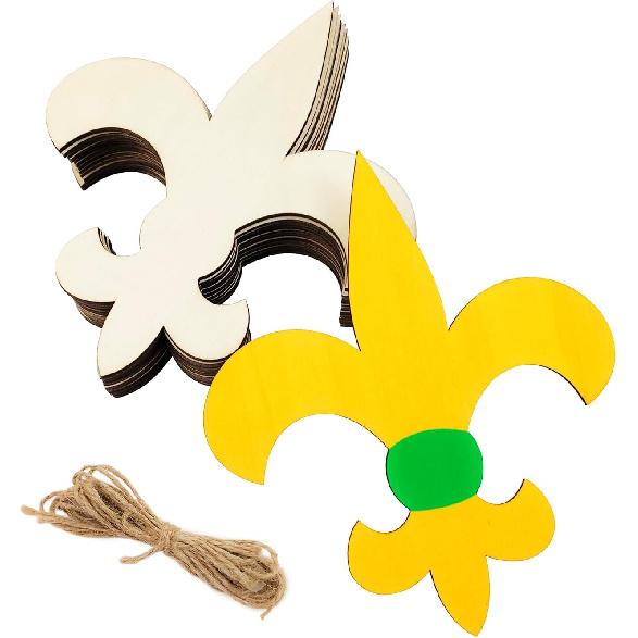 15 Pack 6 Inch Wood Fleur De Lis Cutouts Unfinished Wood Fleur De Lis Crafts Wooden Fleur De Lis Hanging Ornaments DIY Fleur De Lis Craft Gift Tags
