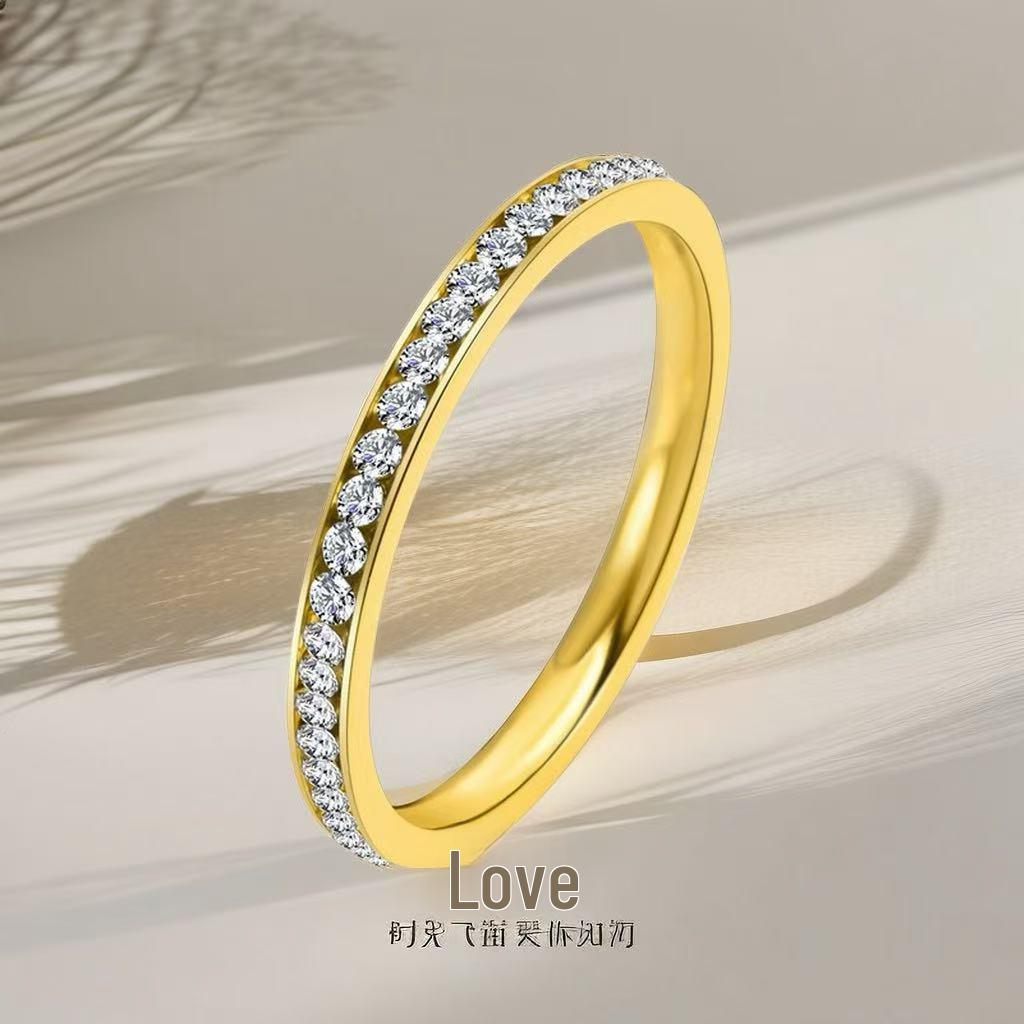 Stainless Steel Titanium Women's Ring - No-Fade, Niche Design, Ins Style, Diamond-Plated Gold-Plated, Plain Ring
