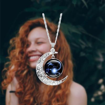 Men Boys Celestial Jewelry Sliver Necklace Pendant 12 Constellation Moon
