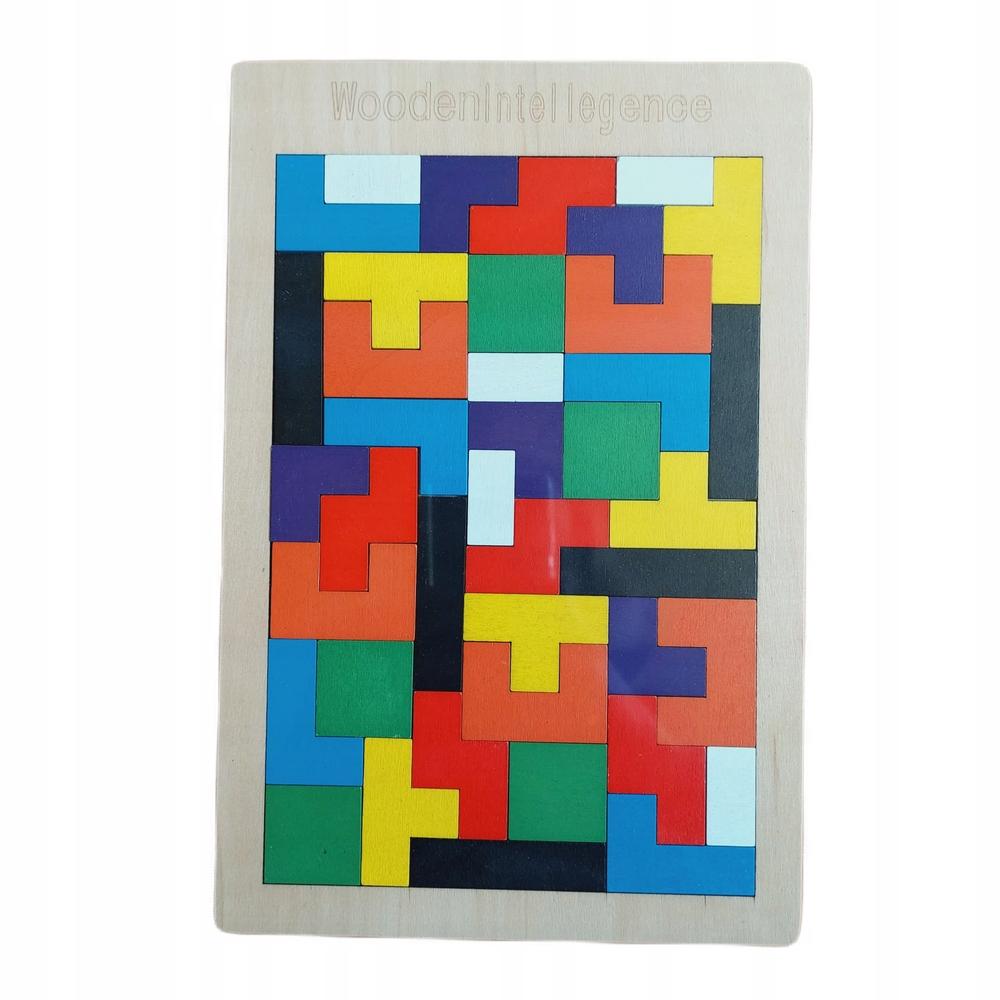 Wooden Tetris Blocks Puzzle Game Logic Montessori Eco 40 Pieces