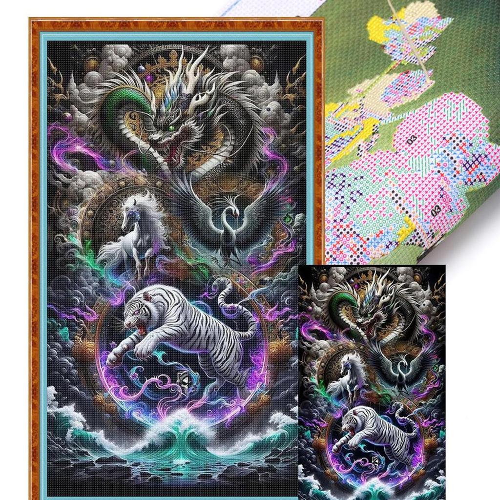 Animal Printed Cross Stitch Kit DIY 11CT Embroidery Craft Set Home Wall Decor