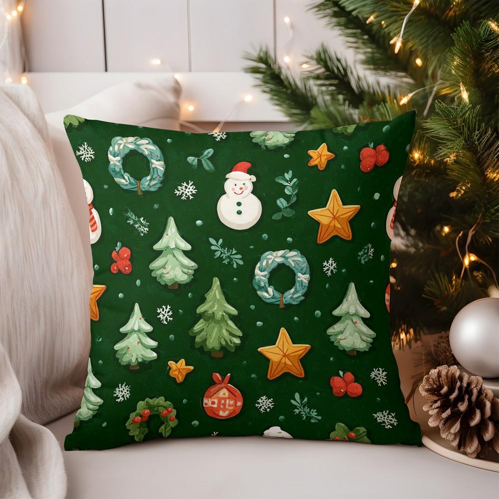 

Home Decor Festive Highland Cow Pillow with Holly Design Pattern Cushion Cover Suitable for Sofa Bedroom Car Pillow Cover 16x16Inch