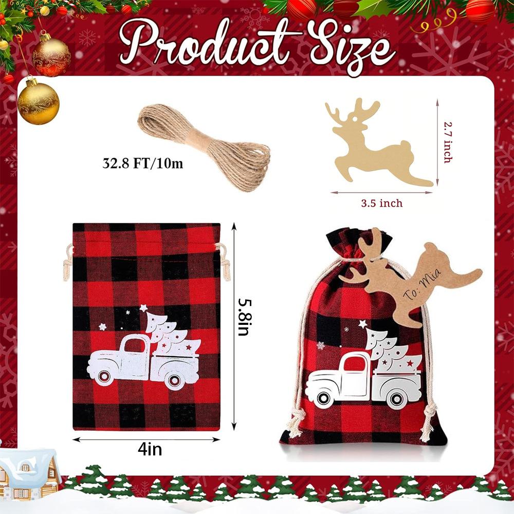 12pcs Christmas Gift Bag Set with Drawstring Closure Christmas Linen Bag Cloth Bag Christmas Candy Bag