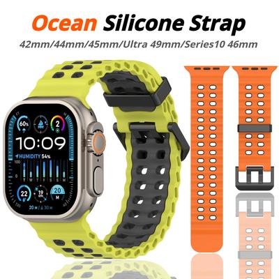 Ocean Siliconen Band voor Apple Watch Ultra 2 49mm Band Ademende Armband voor iWatch Serie 10 46mm 9 8 7 6 SE 45mm 44mm 42mm Band