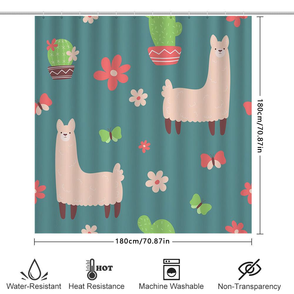 Creative Floral Animal Bath Curtains Bathroom Shower Waterproof Decorative Liners For Kids Children'S Room Home Decoration Green