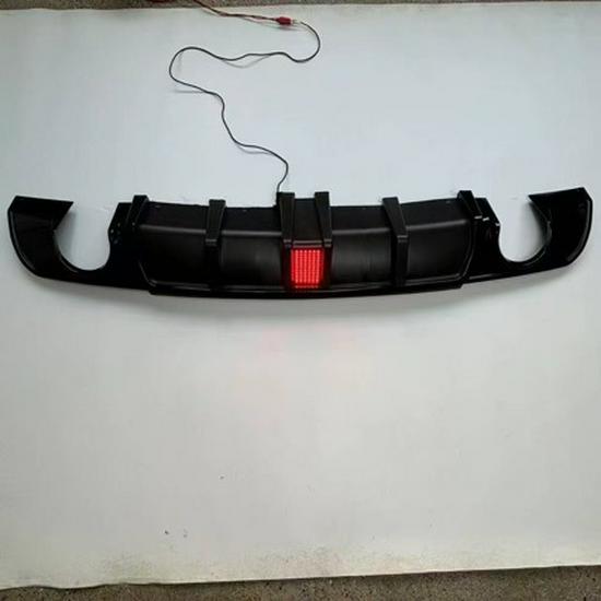 Compatible Chrysler 300C SRT Rear Lip & Diffuser with Square Headlights & Vertical Strip Lights, Glossy Black Carbon Fiber Finish.