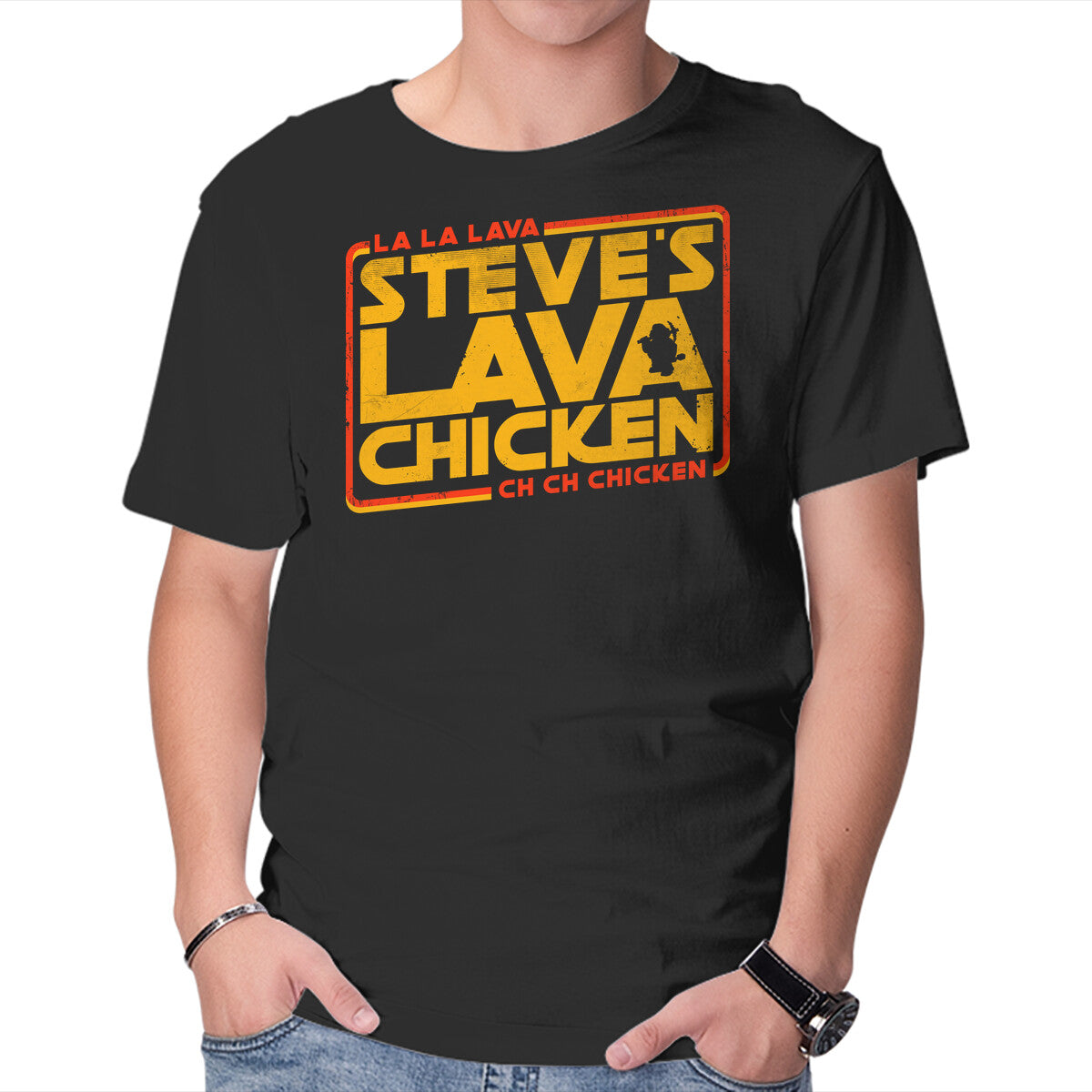 Unisex Crew Neck T-Shirt Steves Space Lava Chicken Graphic Short Sleeve Casual Tee L