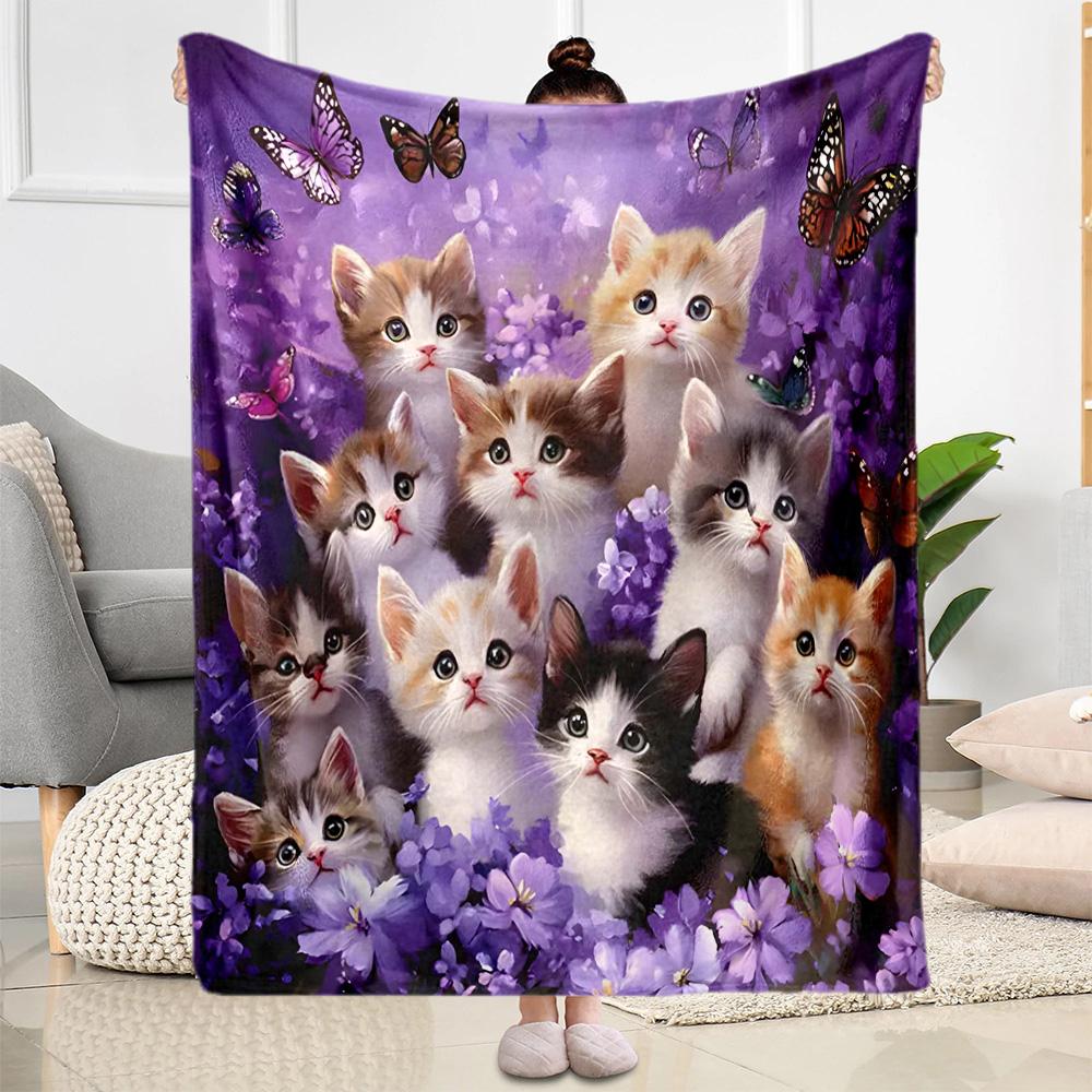 Cats In A Garden Flannel Blanket,Lightweight,Office Blanket,Sofa Blanket,Comfortable Blanket