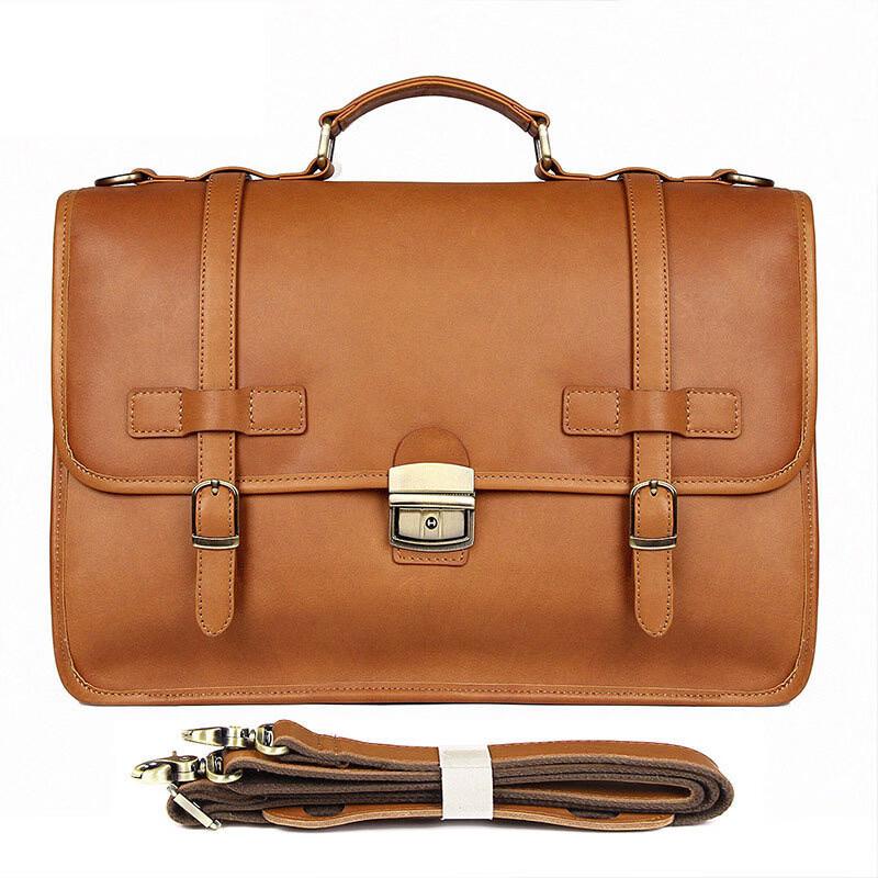 Li Shen Men's Crazy Horse Leather Business Briefcase