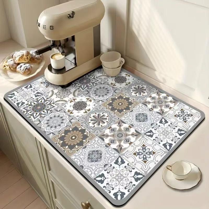 Retro Floral Anti-scalding Water-absorbing Coaster: Non-slip, Dirt-resistant, Easy-to-Clean Diatomaceous Earth Coffee Mat