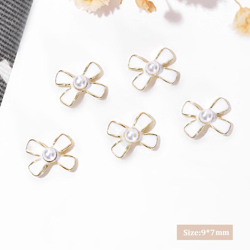 5Pcs Diy Nail Art Decoration 3D Oil Dripping Bow Tie Nail Art Charm French Pearl Nail Drill For Manicure Design Accessory
