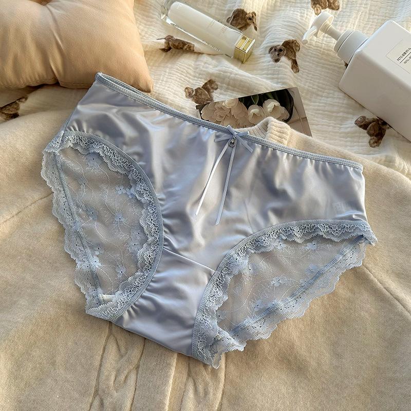 Женские атласные кружевные чистые сексуальные трусики-брифы с удобной облегающей спиной XL синий