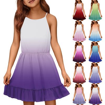 Children's Summer Casual Fashion Round Neck Solid Color Sleeveless Dress